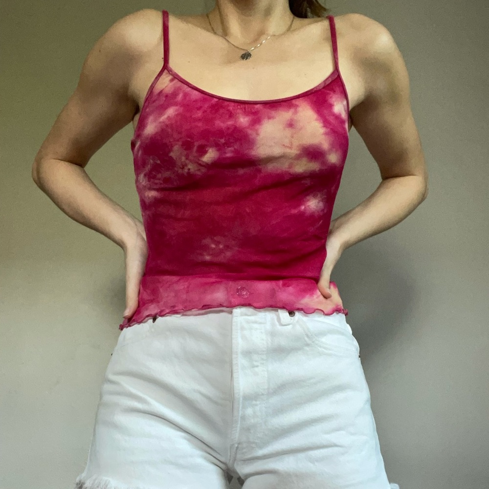 Vintage Pink Tie Dye Cropped Cami Tank Top